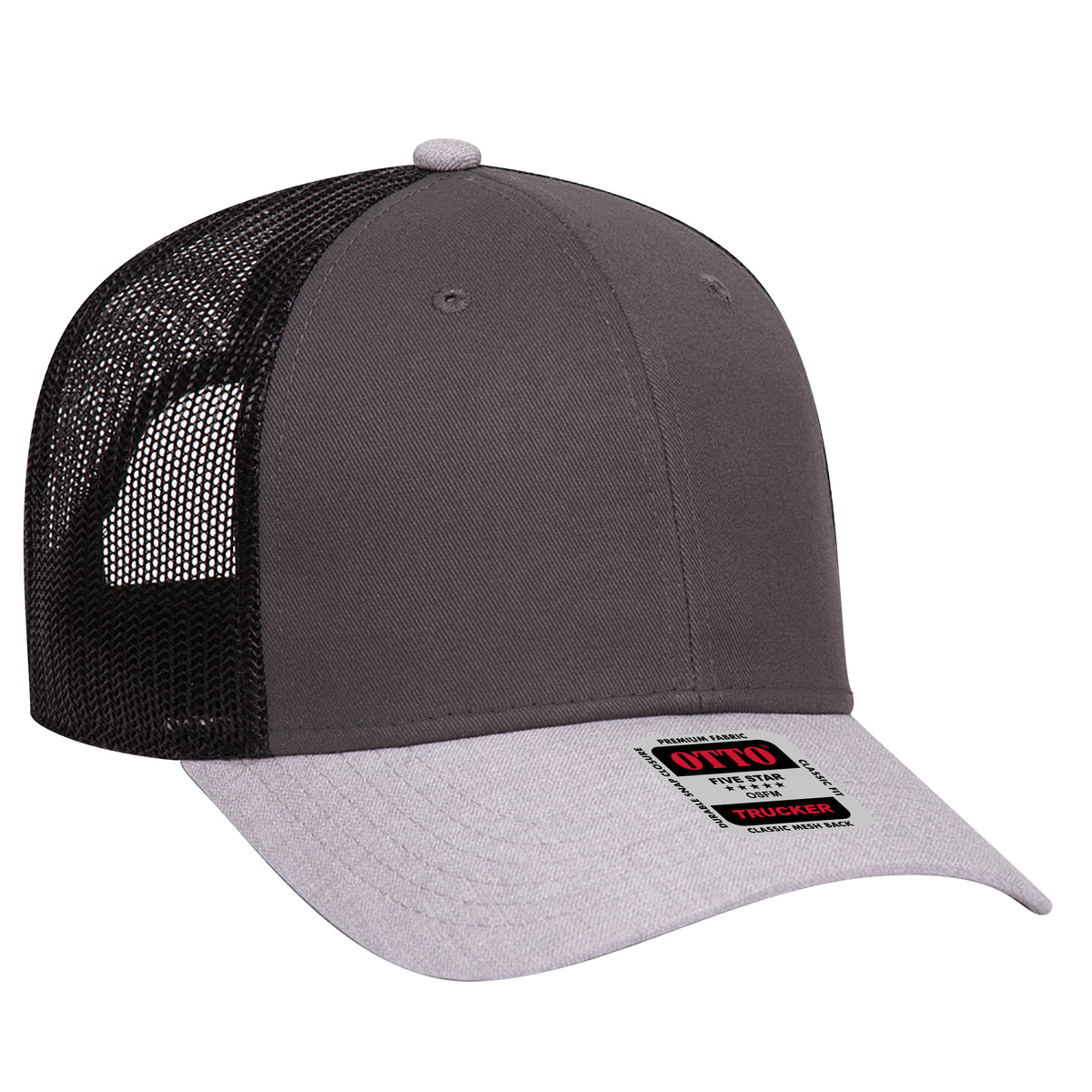 Right View of 742503 - Ht.Gray/Char.Gray/Blk OTTO CAP 6 Panel Low Profile Mesh Back Trucker Hat