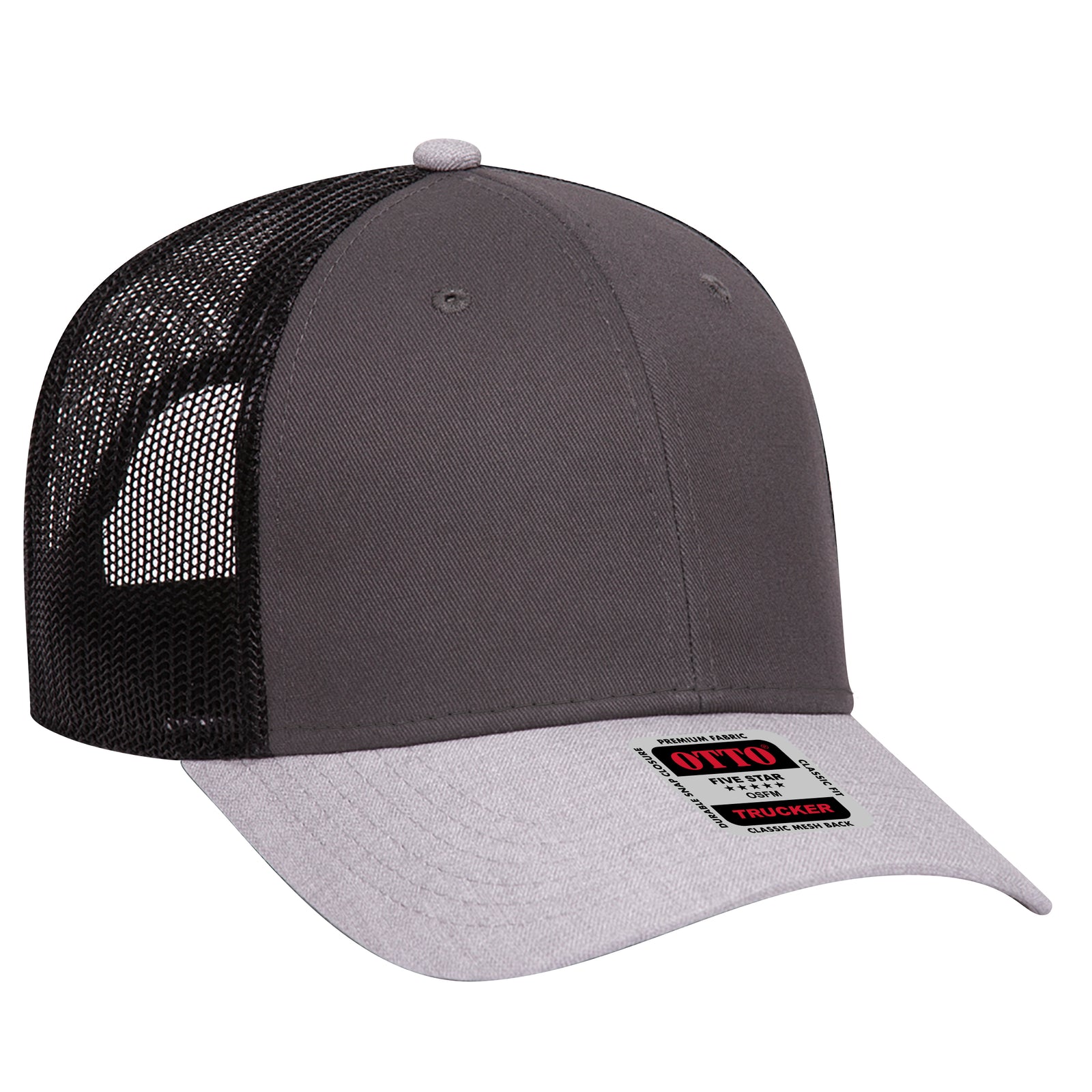 Right View of 742503 - Ht.Gray/Char.Gray/Blk OTTO CAP 6 Panel Low Profile Mesh Back Trucker Hat