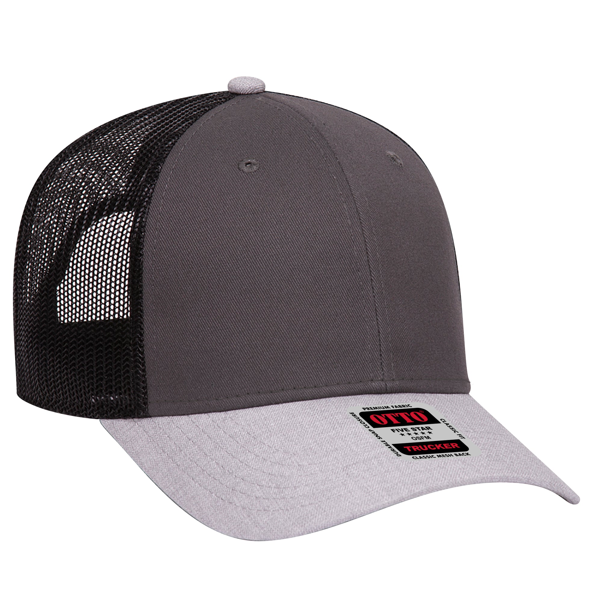 Right View of 742503 - Ht.Gray/Char.Gray/Blk OTTO CAP 6 Panel Low Profile Mesh Back Trucker Hat