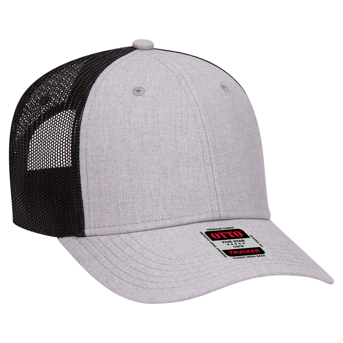 Right View of 747403 - H. Gry/H. Gry/Blk OTTO CAP 6 Panel Low Profile Mesh Back Trucker Hat