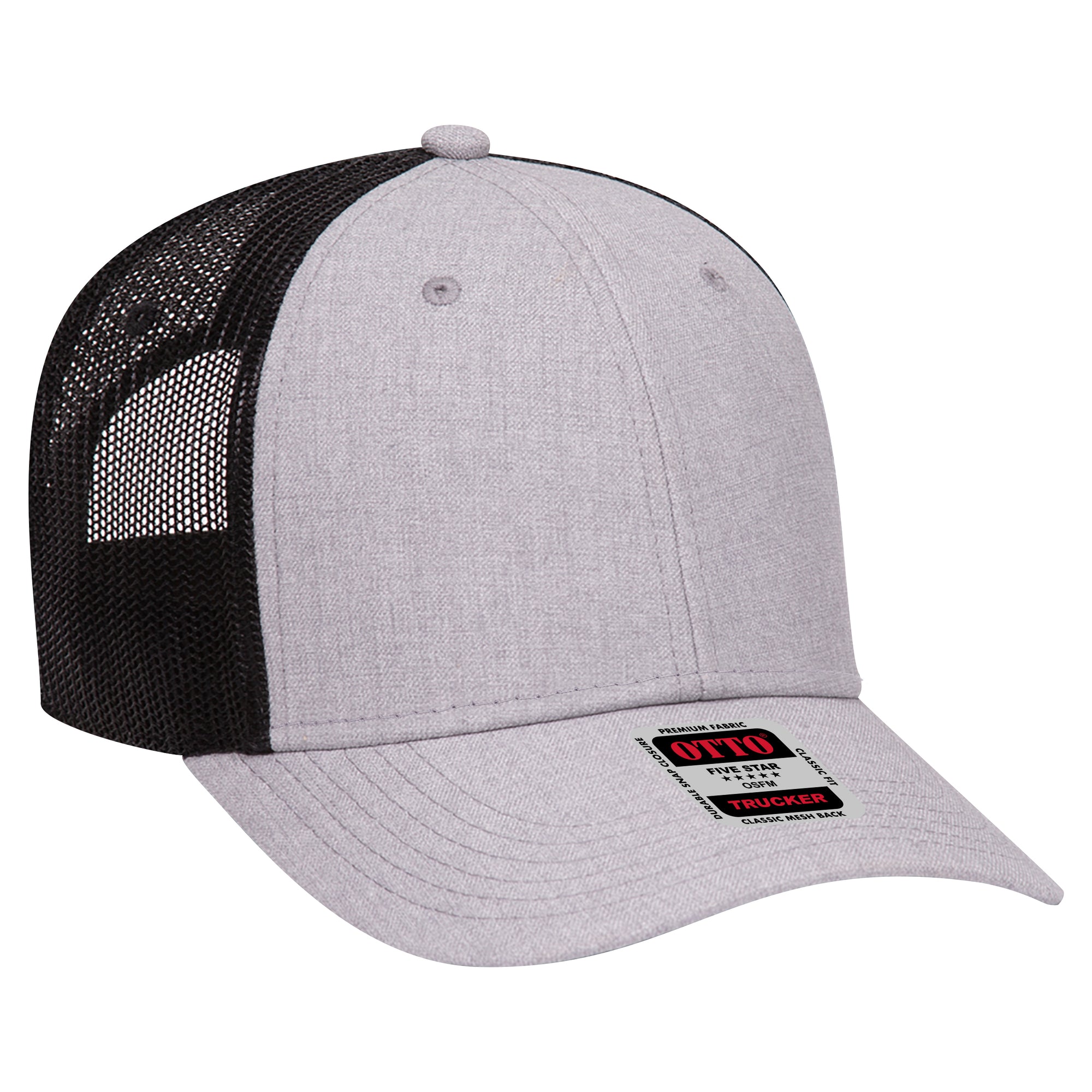 Right View of 747403 - H. Gry/H. Gry/Blk OTTO CAP 6 Panel Low Profile Mesh Back Trucker Hat