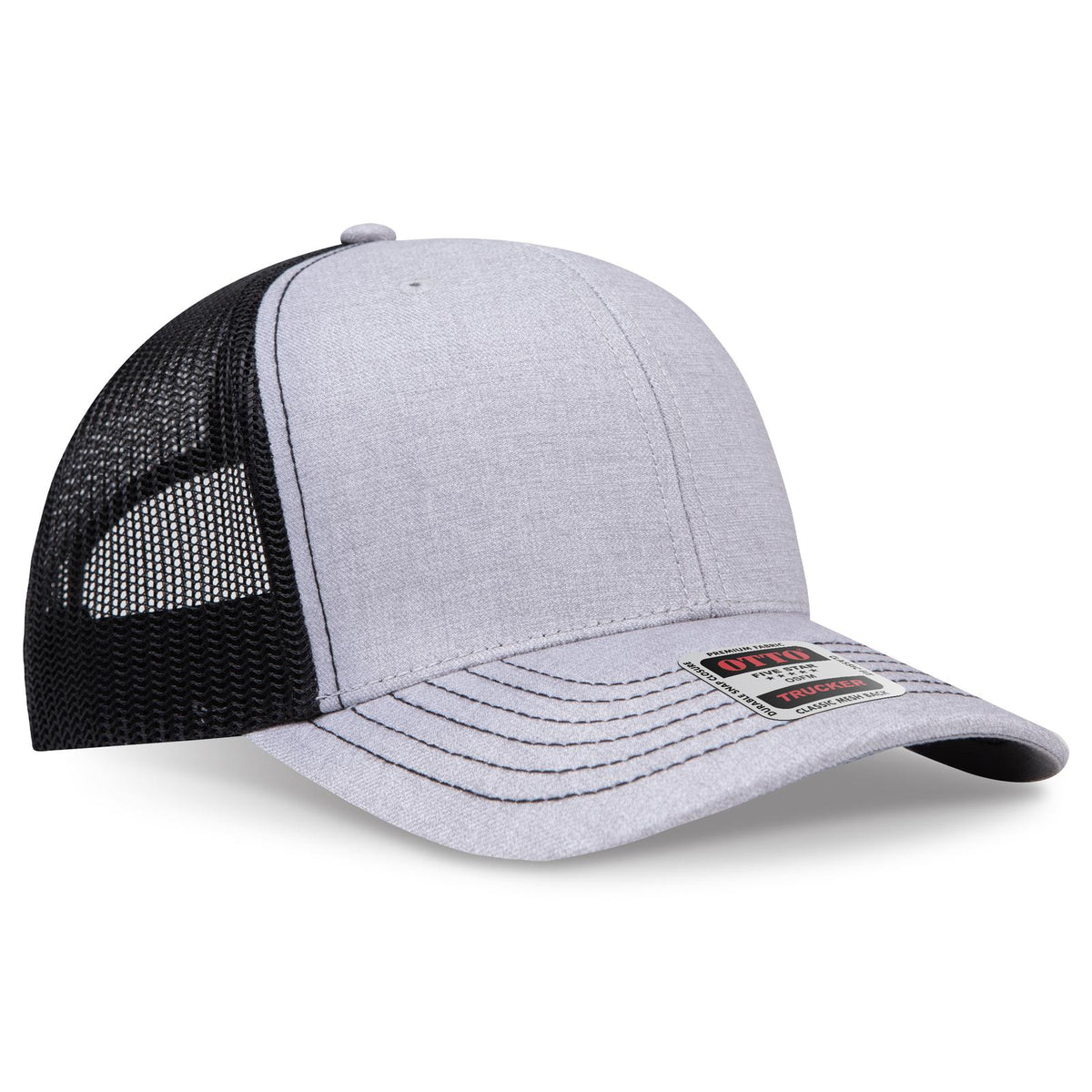 Right View of 747403 - H. Gry/H. Gry/Blk OTTO CAP 6 Panel Mid Profile Mesh Back Trucker Hat
