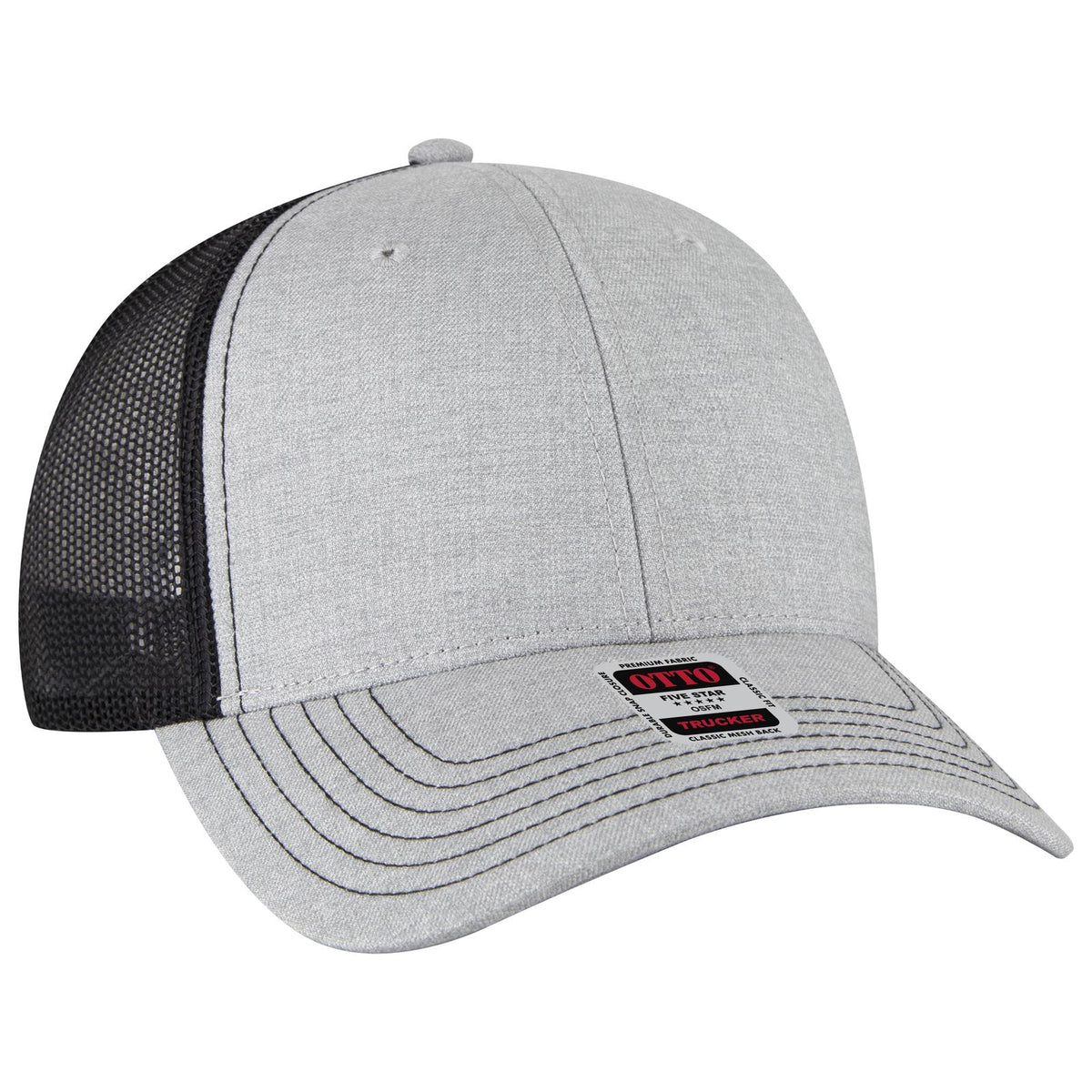 Right View of 747403B - Ht Gry/Ht Gry/Blk OTTO CAP 6 Panel Low Profile Mesh Back Trucker Hat