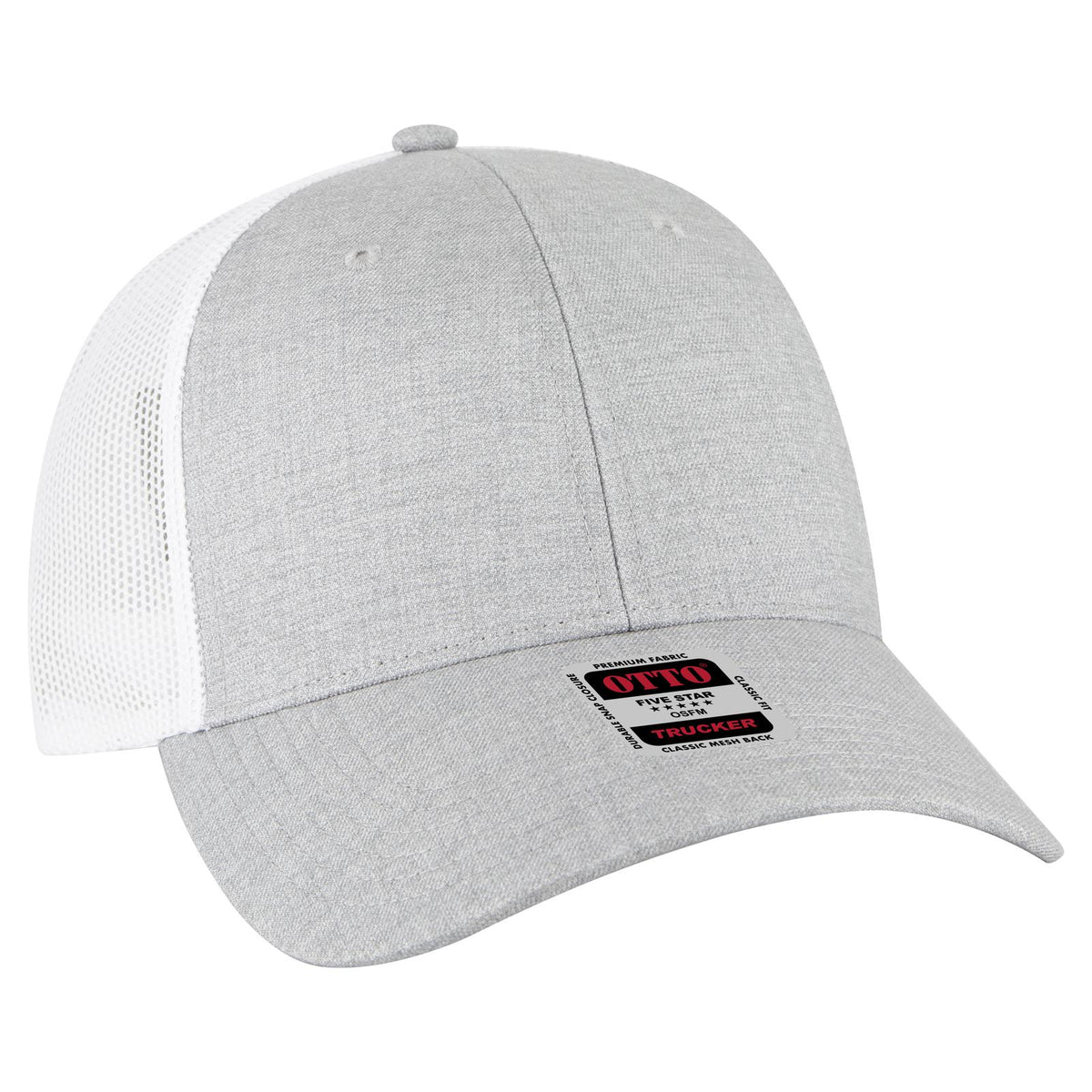 Right View of 747416 - H. Gry/H. Gry/Wht OTTO CAP 6 Panel Low Profile Mesh Back Trucker Hat