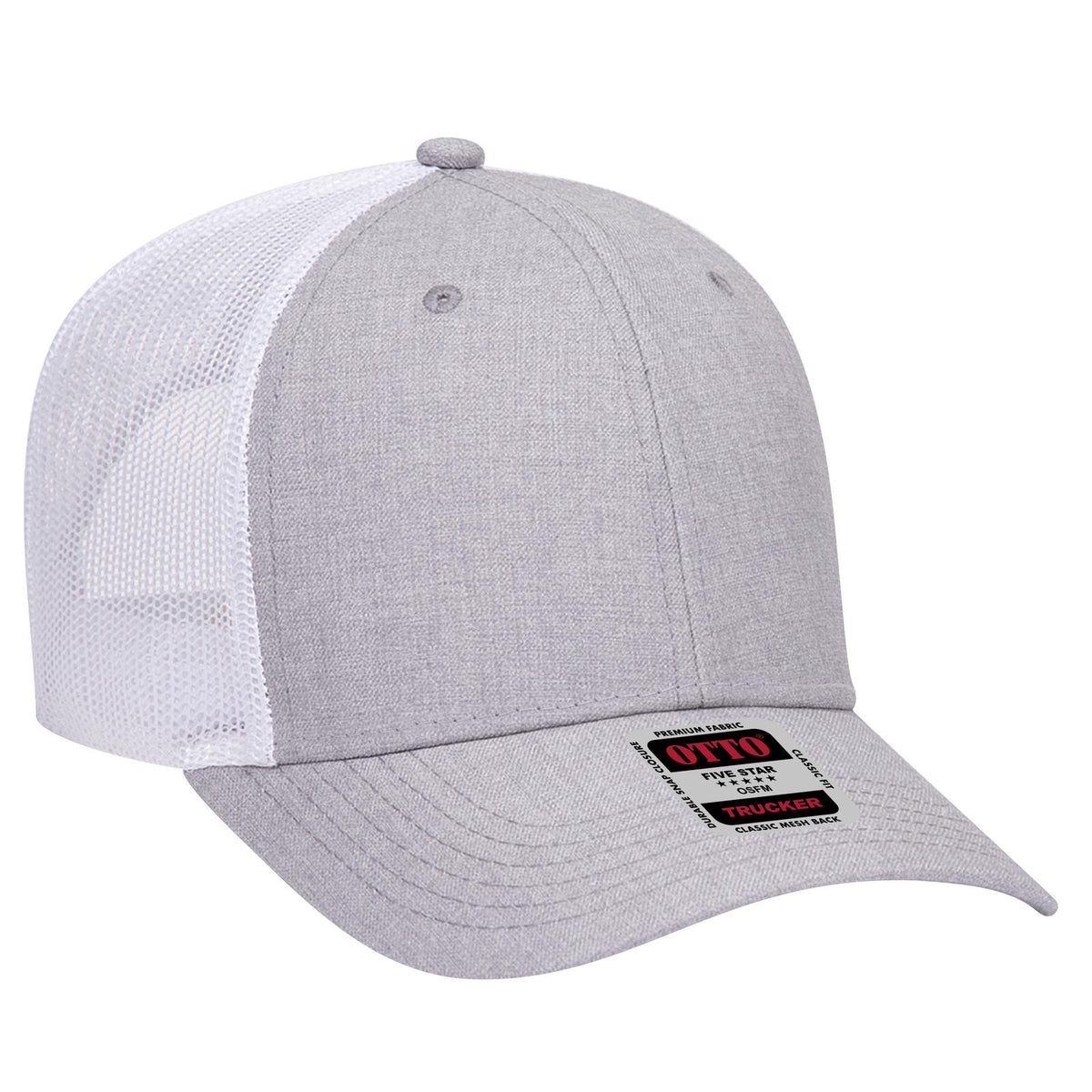 Right View of 747416 - HeatherGray/HeatherGray/White OTTO CAP 6 Panel Low Profile Mesh Back Trucker Hat