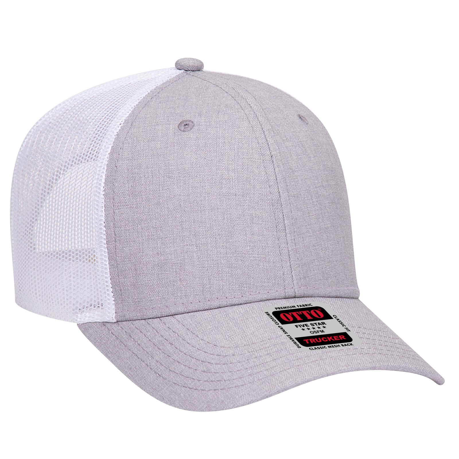 Right View of 747416 - HeatherGray/HeatherGray/White OTTO CAP 6 Panel Low Profile Mesh Back Trucker Hat
