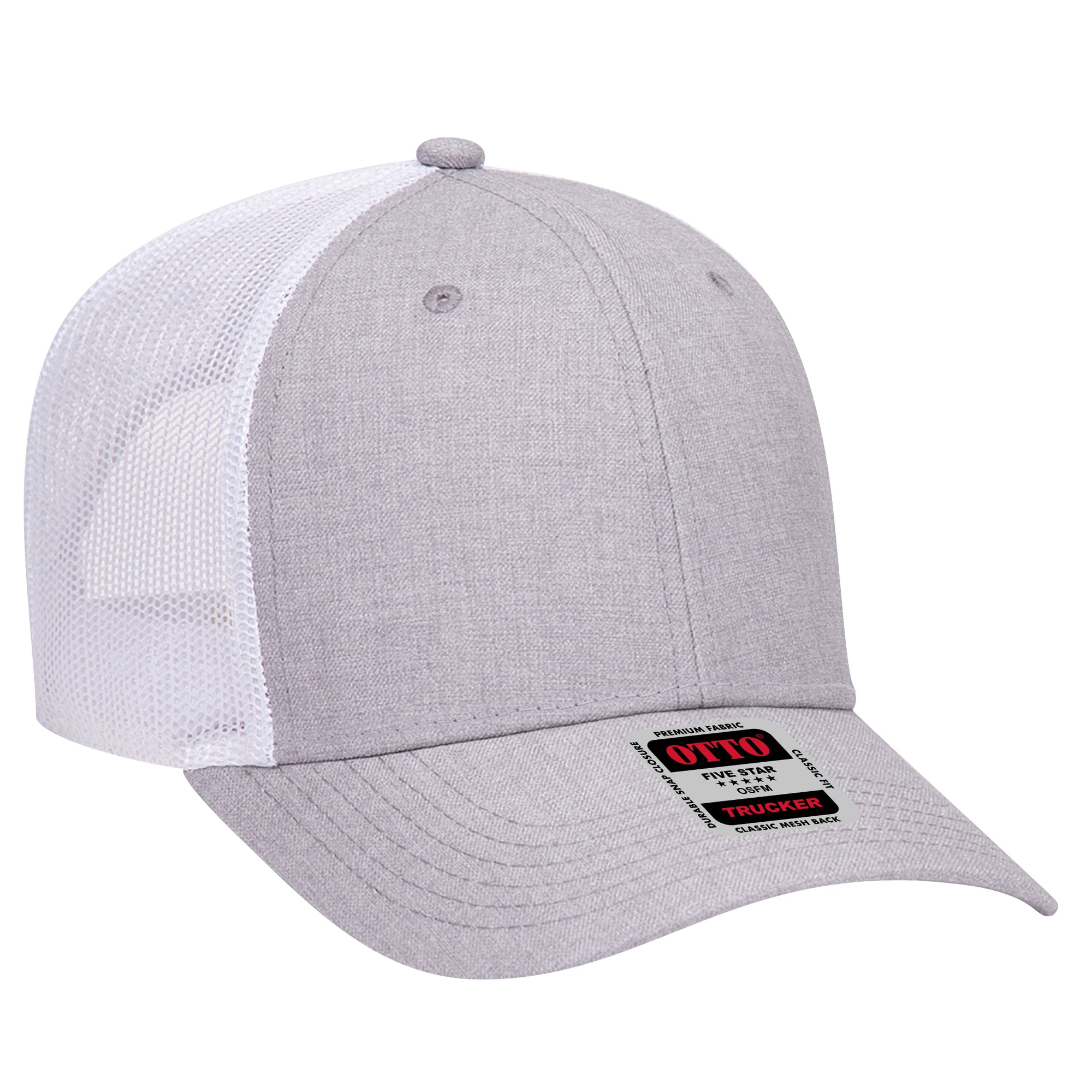 Right View of 747416 - HeatherGray/HeatherGray/White OTTO CAP 6 Panel Low Profile Mesh Back Trucker Hat
