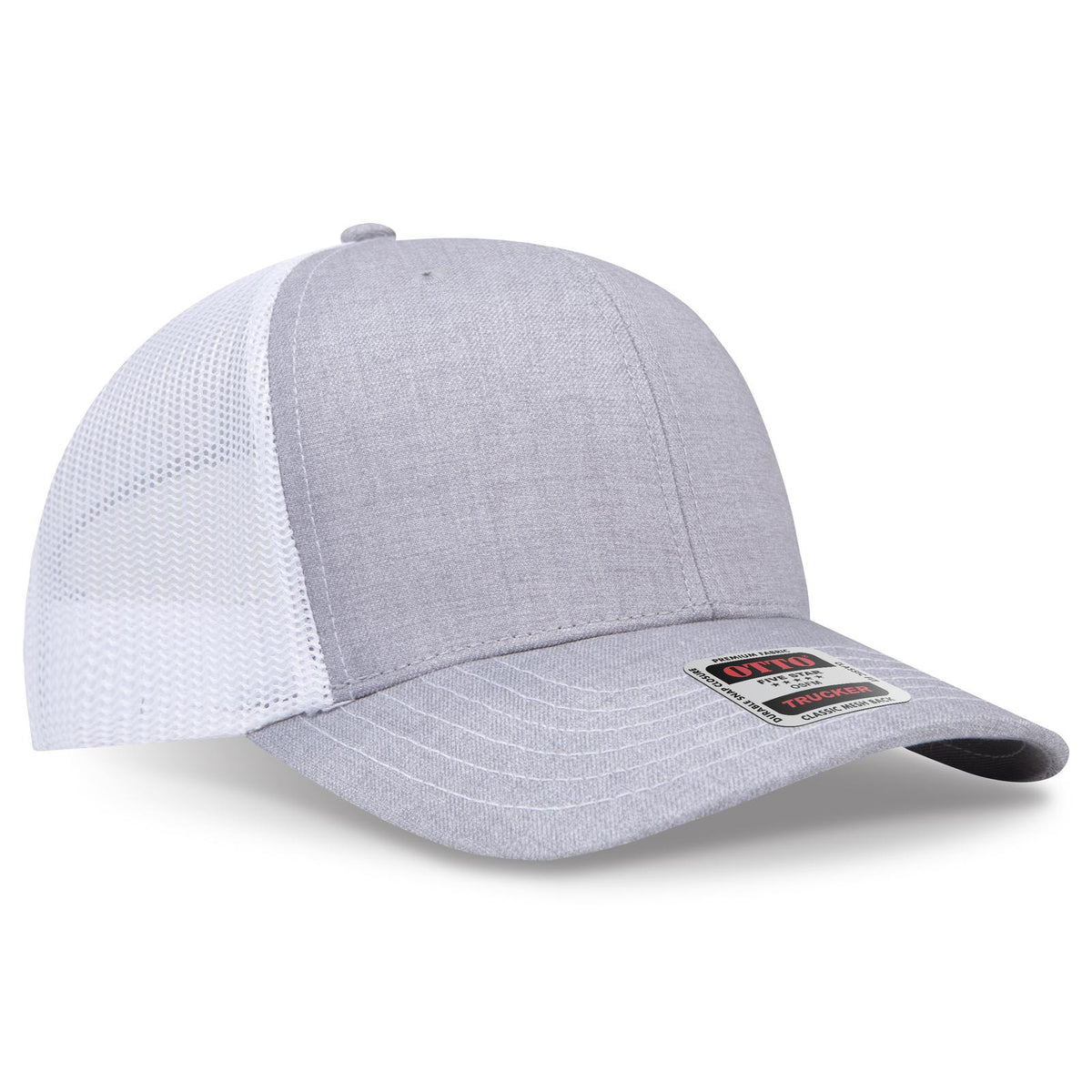 Right View of 747416 - HeatherGray/HeatherGray/White OTTO CAP 6 Panel Mid Profile Mesh Back Trucker Hat