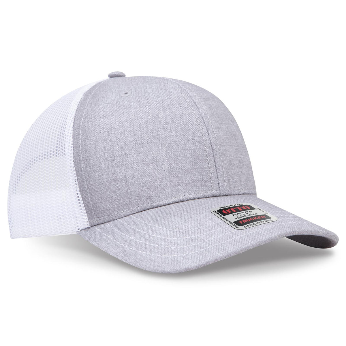 Right View of 747416 - HeatherGray/HeatherGray/White OTTO CAP 6 Panel Mid Profile Mesh Back Trucker Hat