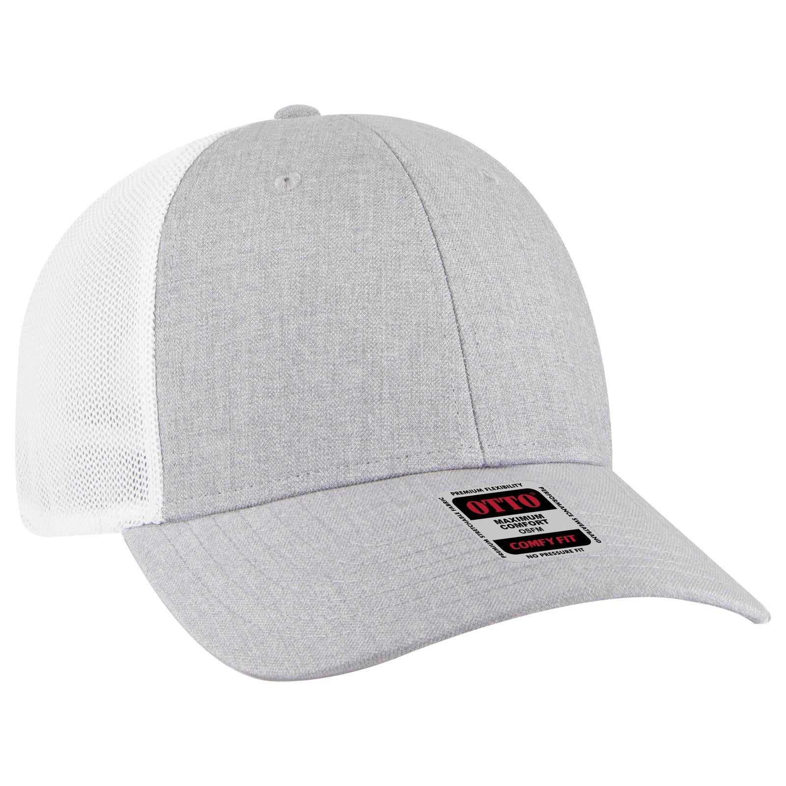 Front View of 747416A - HeatherGray/HeatherGray/White OTTO CAP "OTTO COMFY FIT" 6 Panel Low Profile Mesh Back Trucker Hat