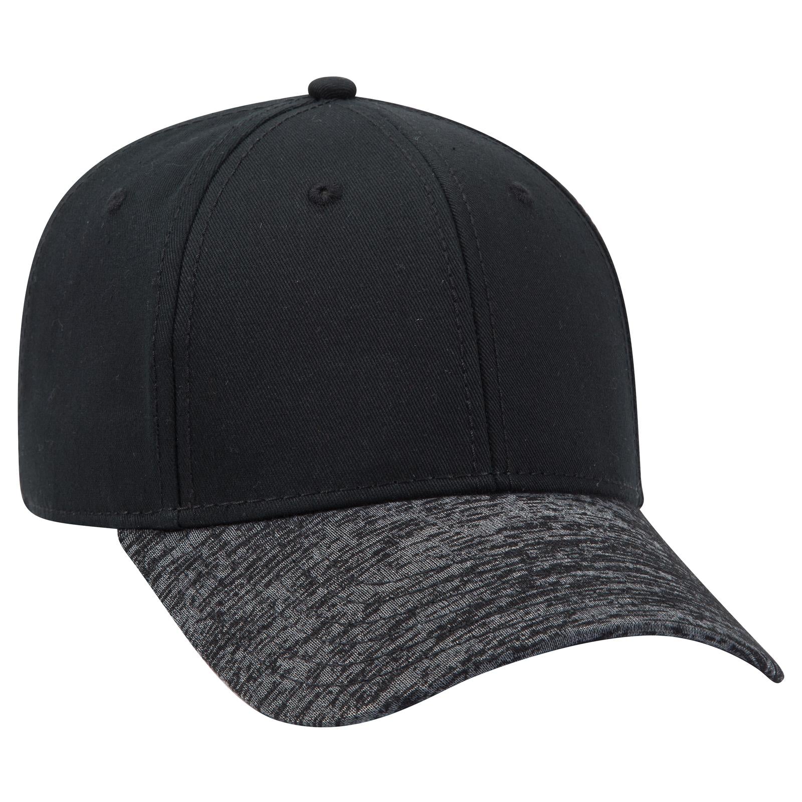 Front View of 8003 - Hth.Blk/Blk OTTO CAP 6 Panel Low Profile Baseball Cap