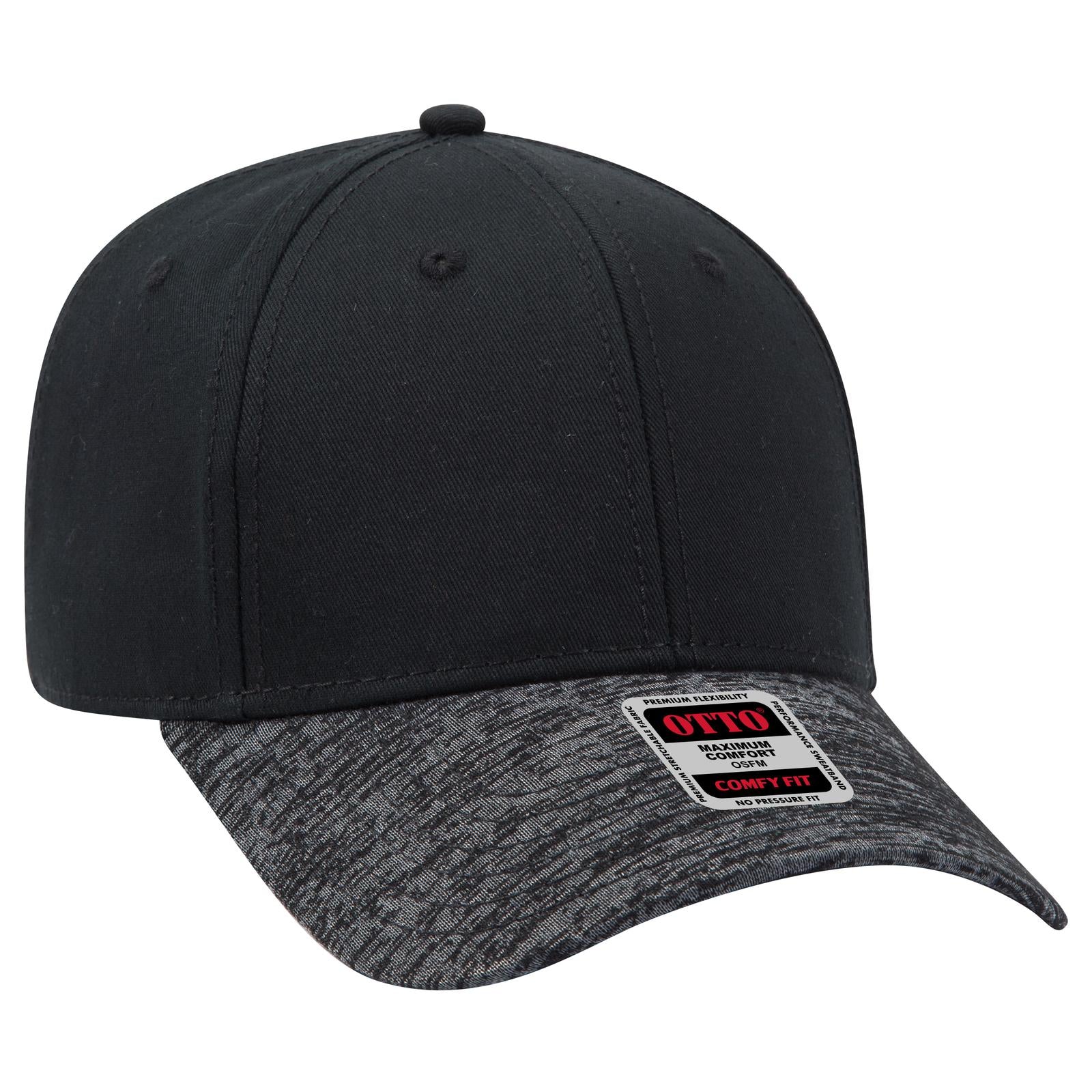 Front View of 8003 - Hth.Blk/Blk OTTO CAP "OTTO COMFY FIT" 6 Panel Low Profile Baseball Cap