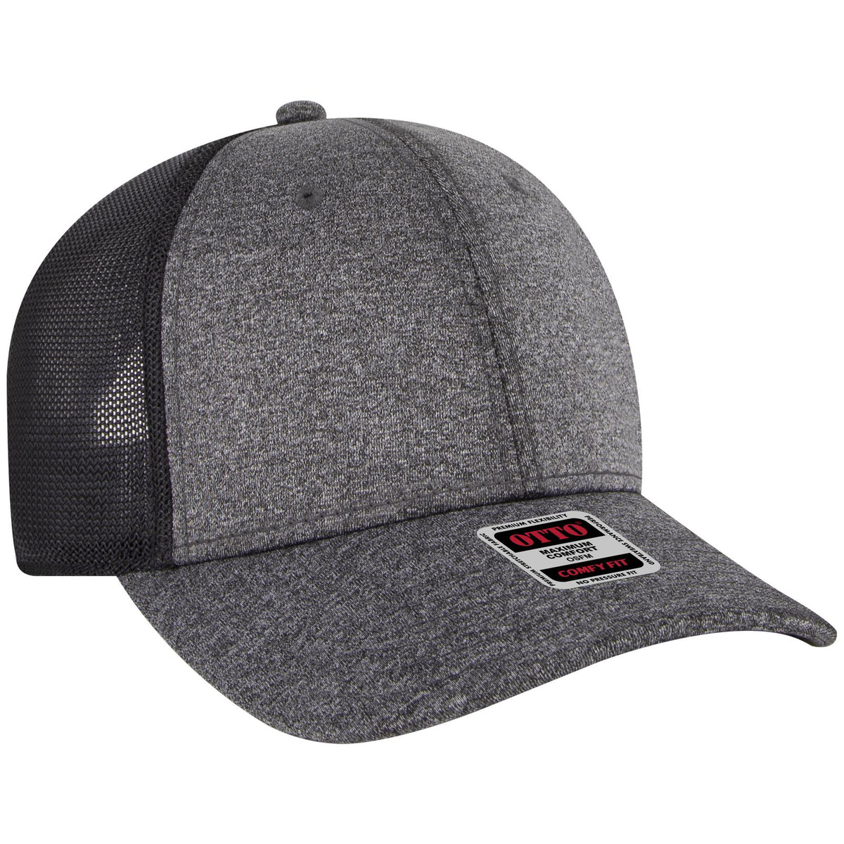 Right View of 808003B - Hth.Blk/Hth.Blk/Blk OTTO CAP "OTTO COMFY FIT" 6 Panel Low Profile Mesh Back Trucker Hat