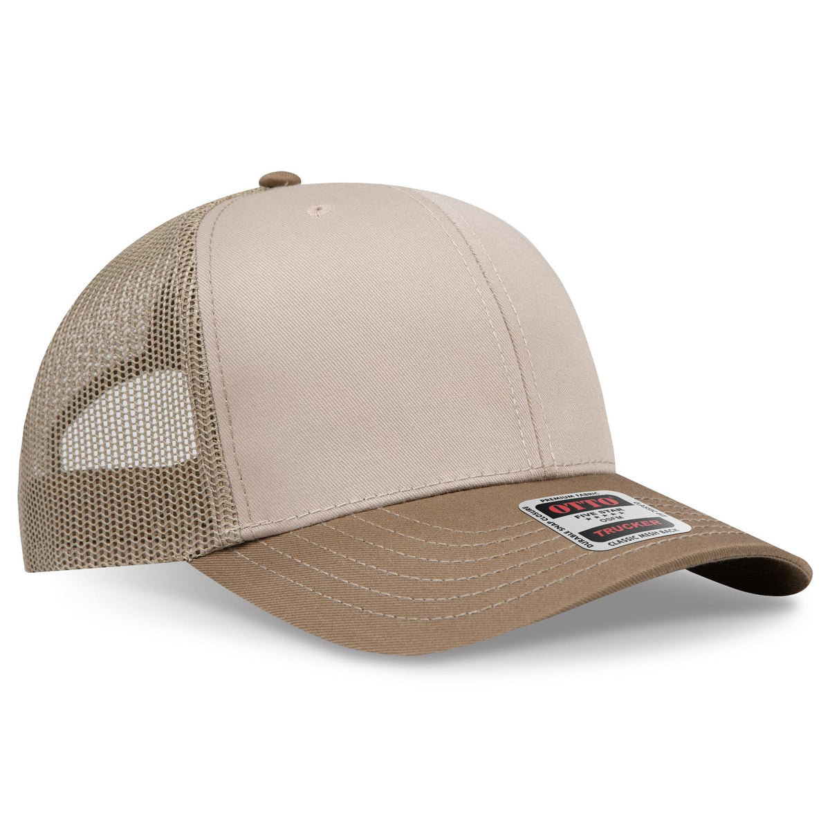 Right View of 843284 - C.Brn/Kha/C.Brn OTTO CAP 6 Panel Mid Profile Mesh Back Trucker Hat