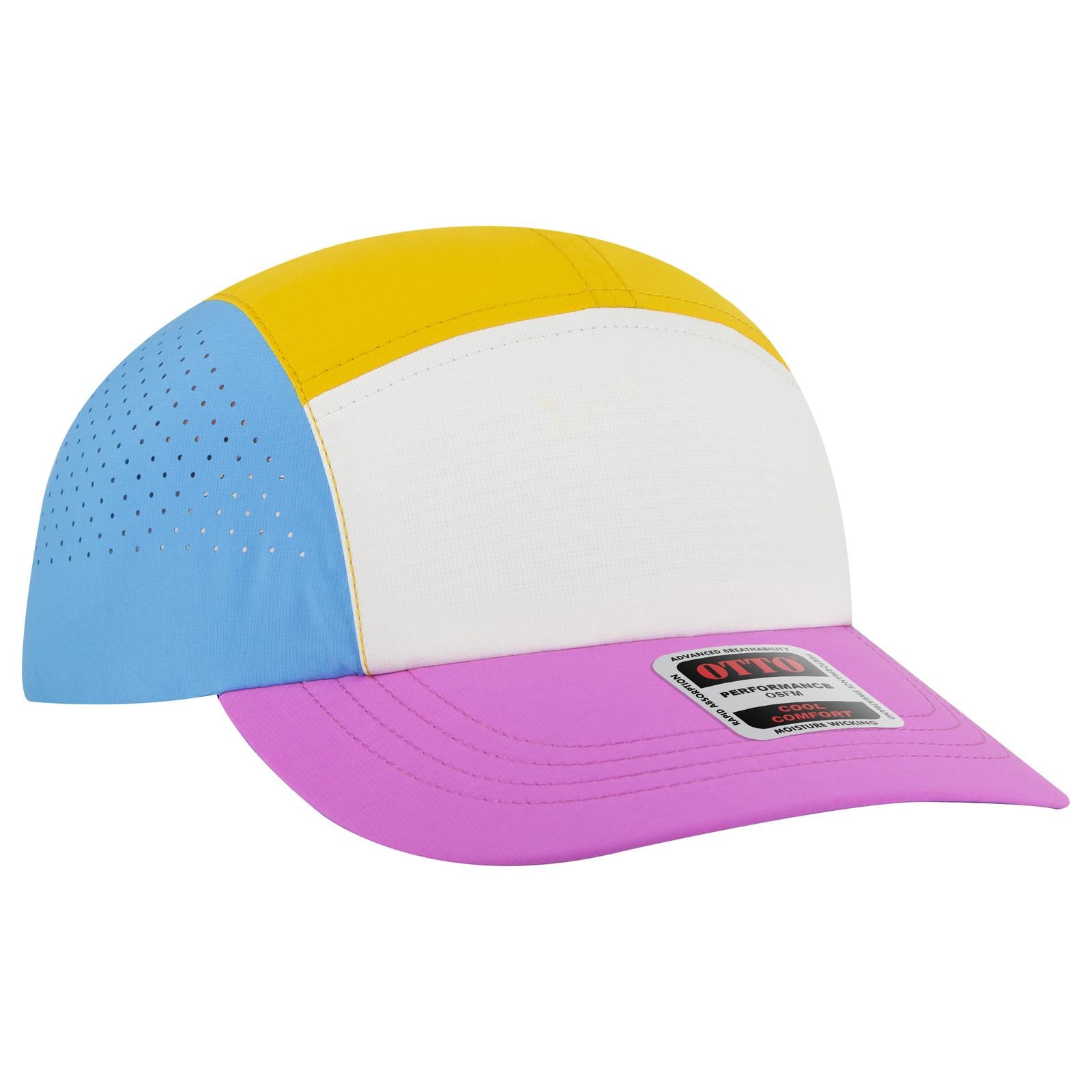Front View of 86417629 - Azl/Ivr/Cl Blu/Amb OTTO CAP 5 Panel Running Hat w/ Elastic Soft Visor