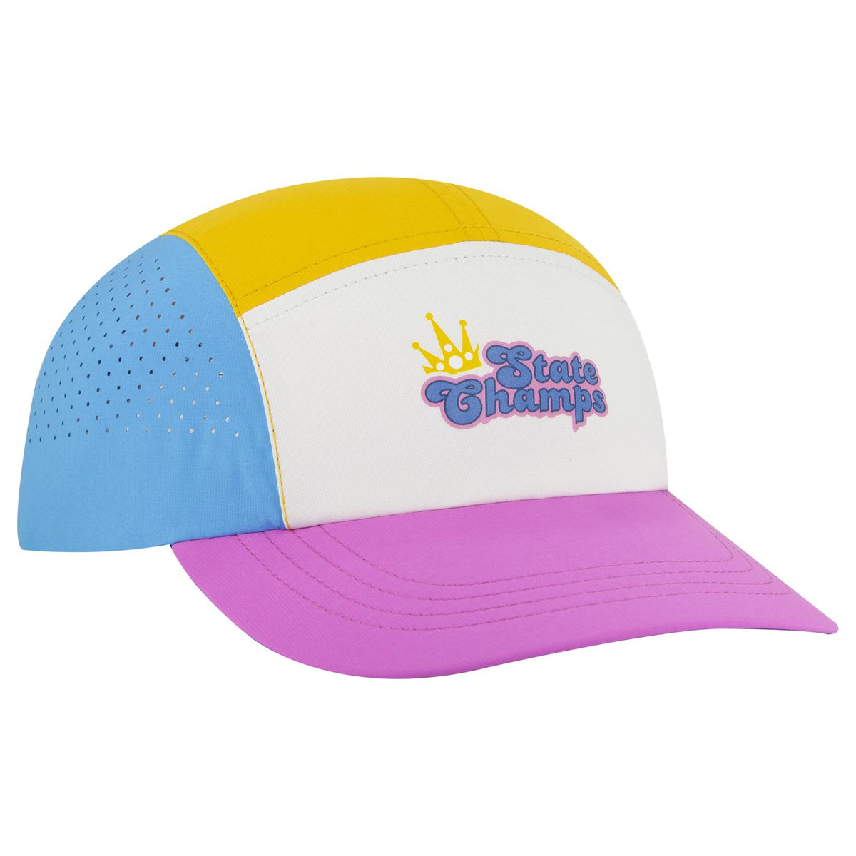 Right View of 86417629 - Azl/Ivr/Cl Blu/Amb OTTO CAP 5 Panel Running Hat w/ Elastic Soft Visor