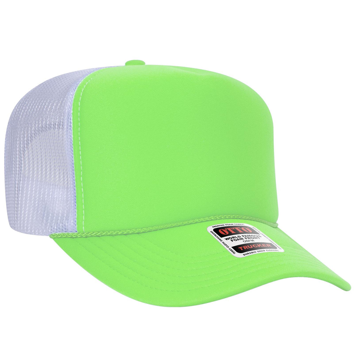 Right View of 888816 - N Grn/N Grn/Wht OTTO CAP 5 Panel High Crown Mesh Back Trucker Hat
