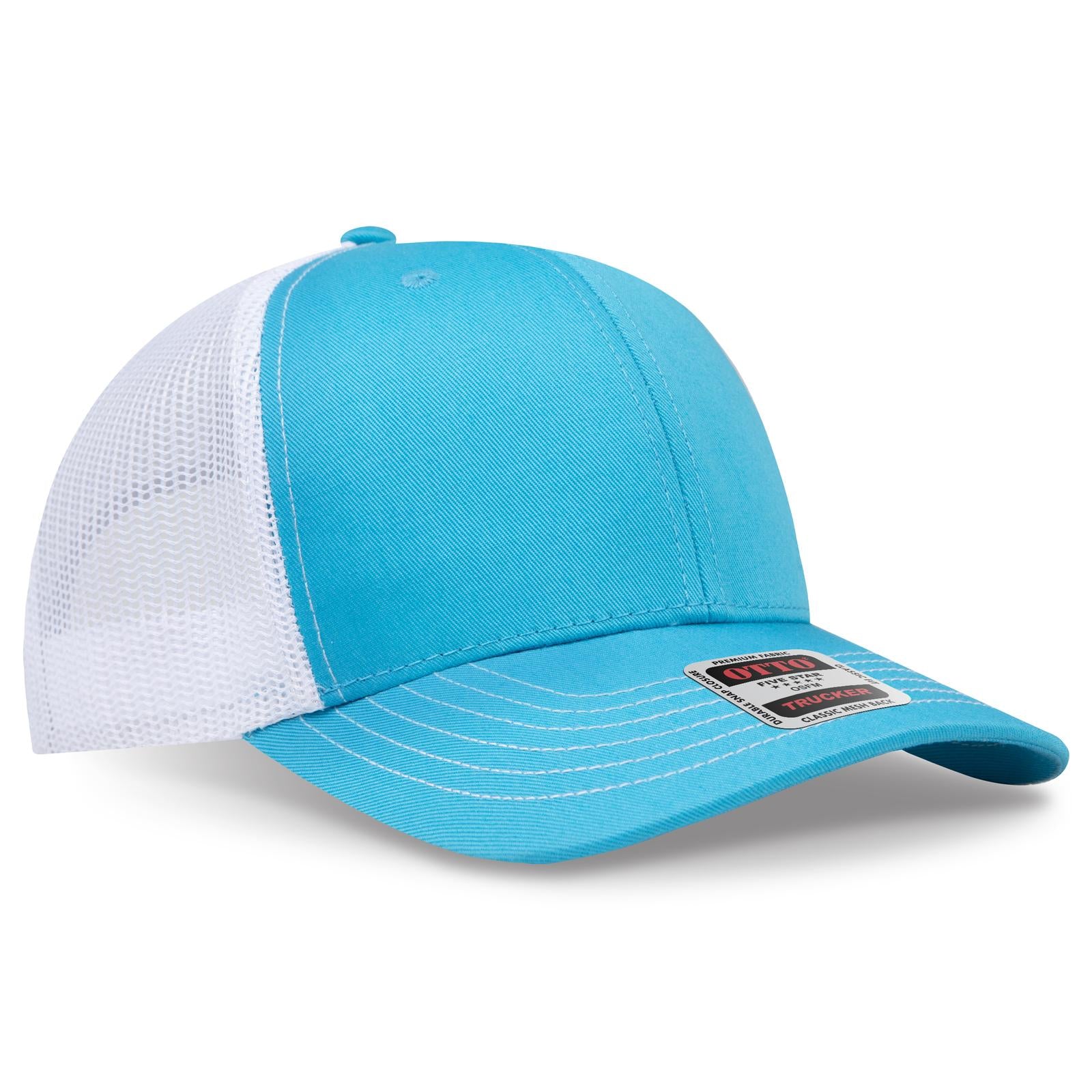Right View of 979716 - Aqua/Aqua/Wht OTTO CAP 6 Panel Mid Profile Mesh Back Trucker Hat