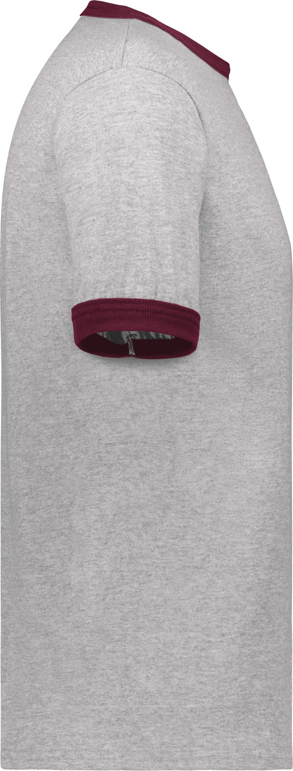 Right View of ATHLETIC HEATHER/MAROON ADULT RINGER T-SHIRT