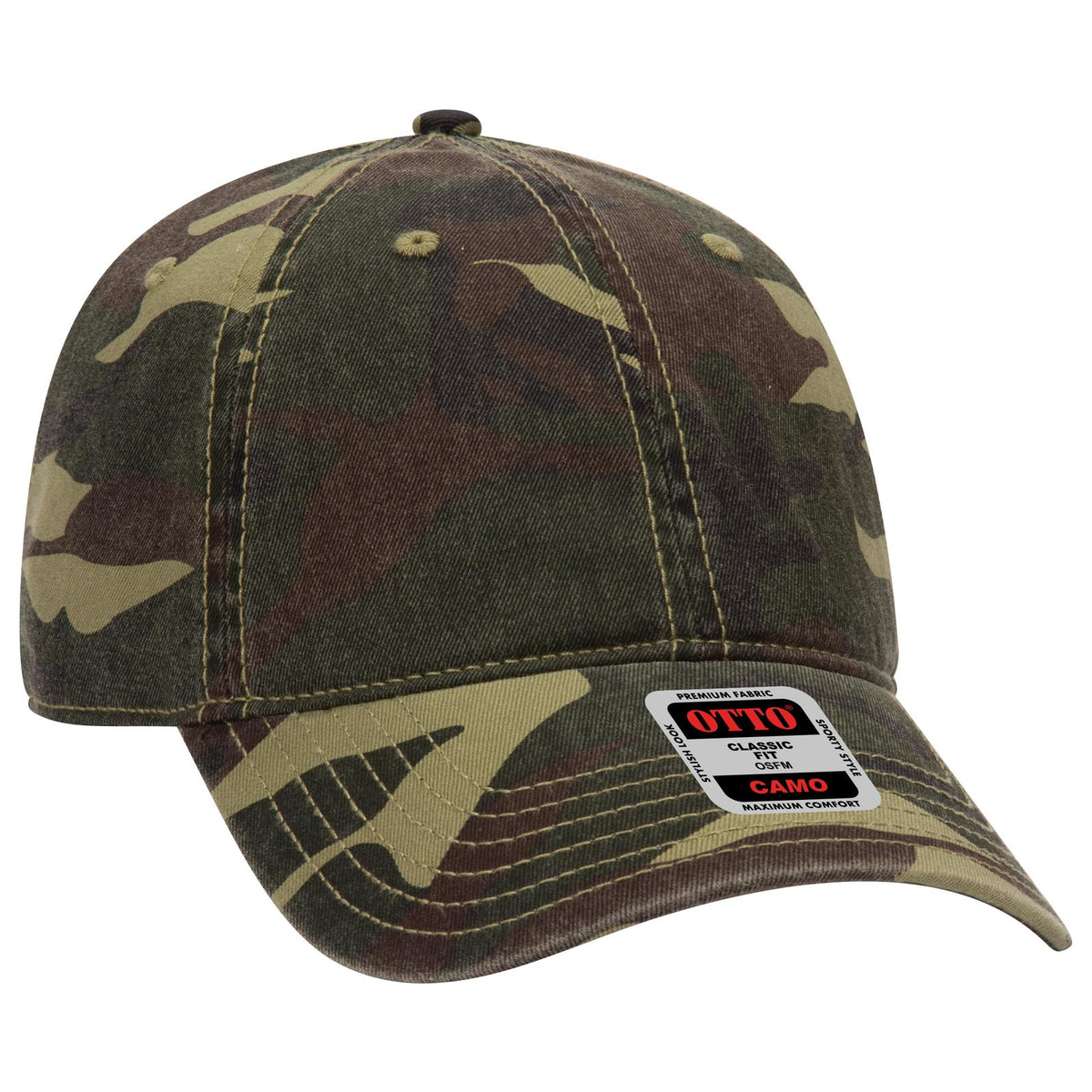 Right View of CP001 - Camo 001 OTTO CAP Camouflage 6 Panel Low Profile Baseball Cap