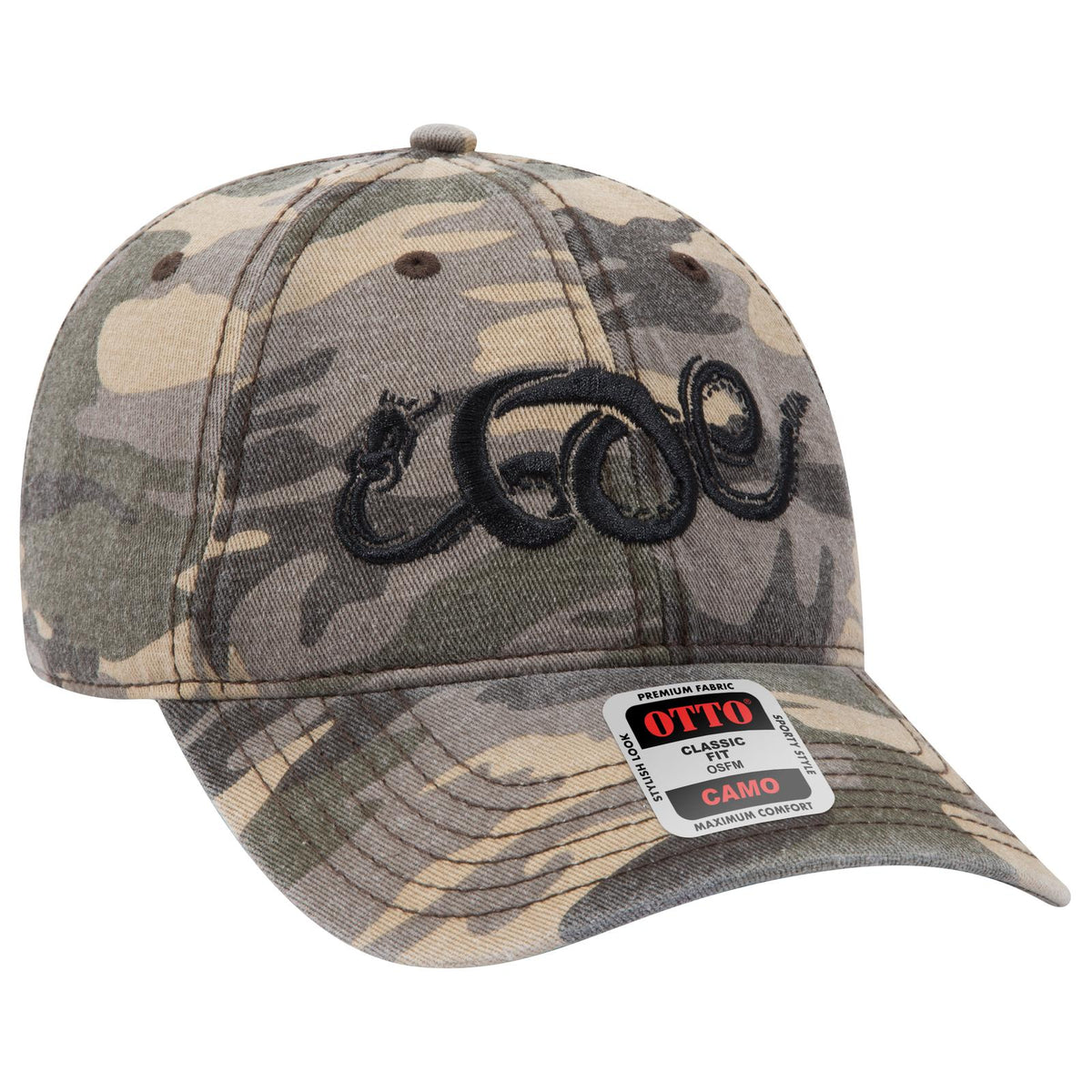 Right View of CP001 - Camo 001 OTTO CAP Camouflage 6 Panel Low Profile Baseball Cap