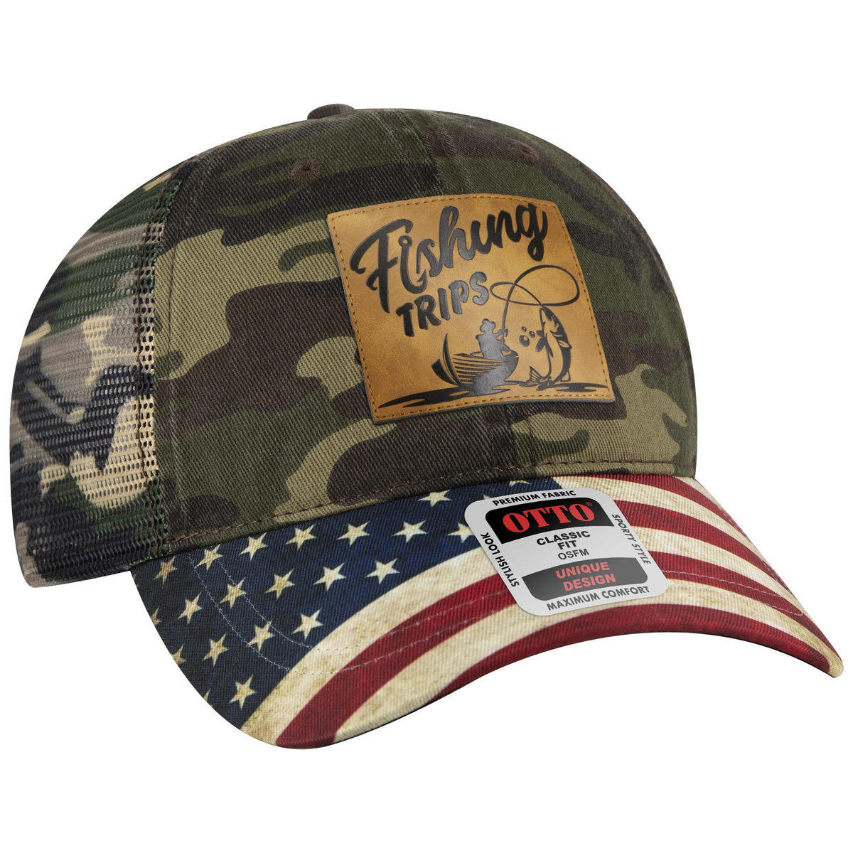 Right View of CP004 - Camo 004 OTTO CAP 6 Panel Low Profile Mesh Back Trucker Dad Hat