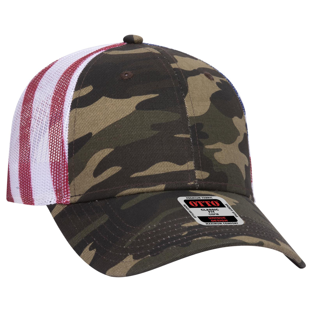 Right View of CP00816 - Camo 00816 OTTO CAP 6 Panel Low Profile Mesh Back Trucker Hat