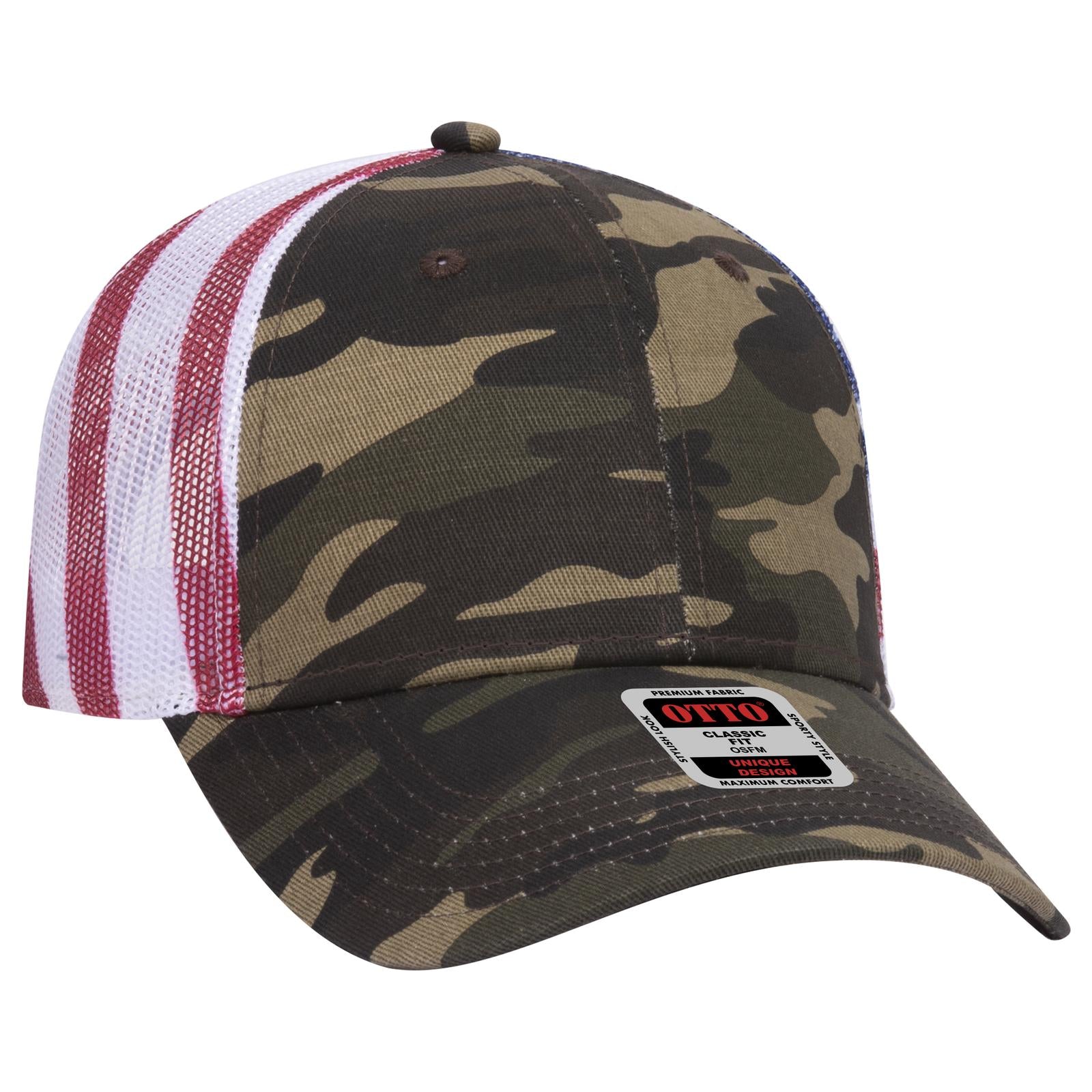Front View of CP00816 - Camo 00816 OTTO CAP 6 Panel Low Profile Mesh Back Trucker Hat