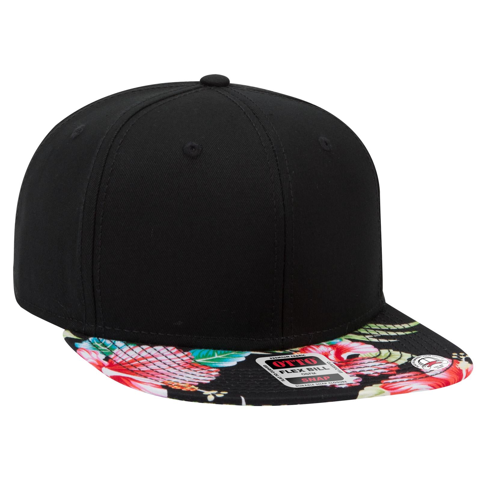 Front View of HP010303 - Design001/Blk/Blk OTTO CAP “OTTO SNAP” 6 Panel Pro Style Snapback Hat