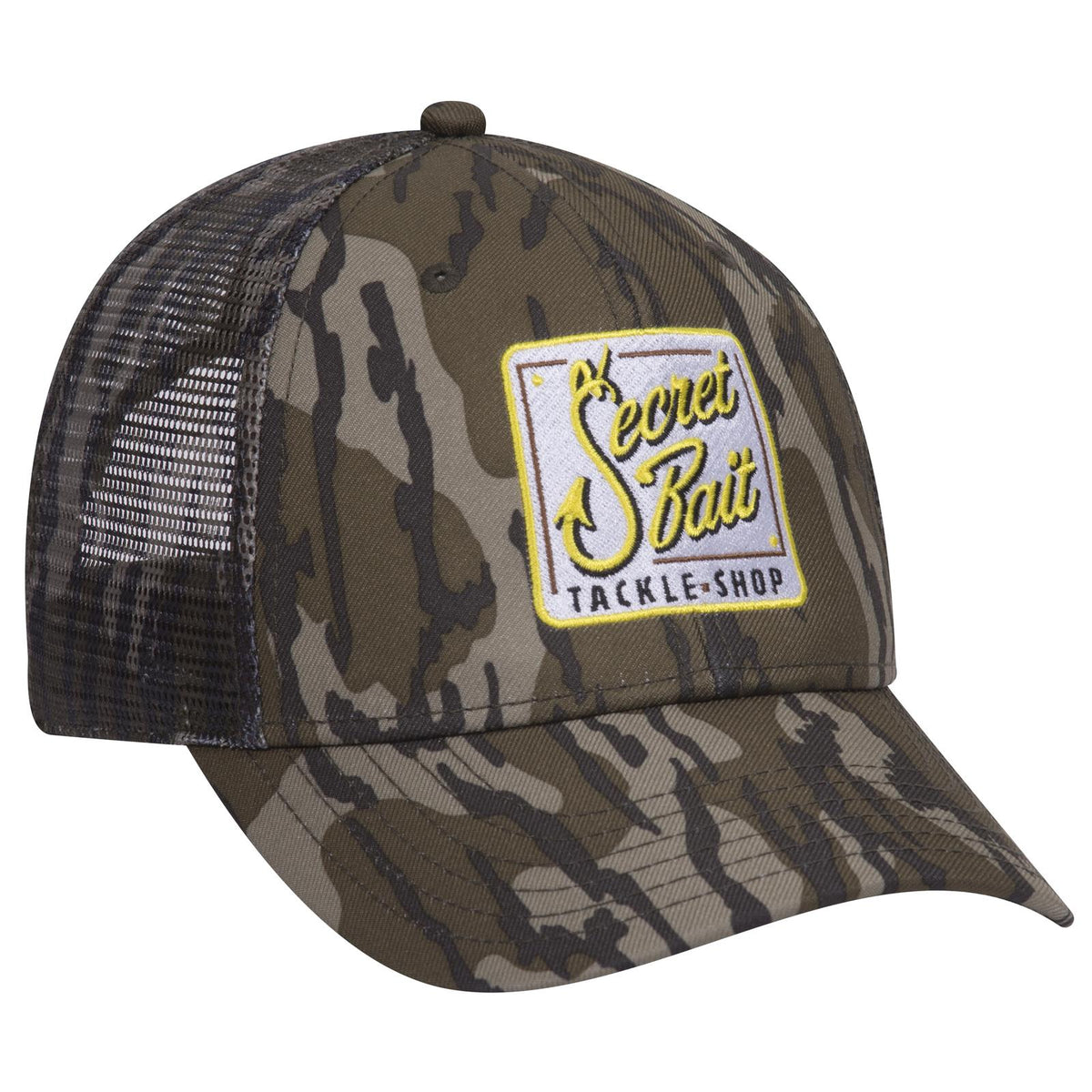 Right View of MO11 - Bottomland OTTO CAP Mossy Oak Camouflage Superior Polyester Twill 6 Panel Low Profile Mesh Back Trucker Hat