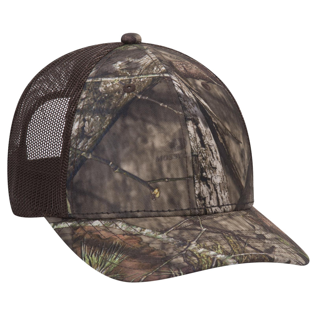 Right View of MO239 - Break Up Country/Dk. Brn OTTO CAP Mossy Oak Camouflage 6 Panel Low Profile Mesh Back Trucker Hat