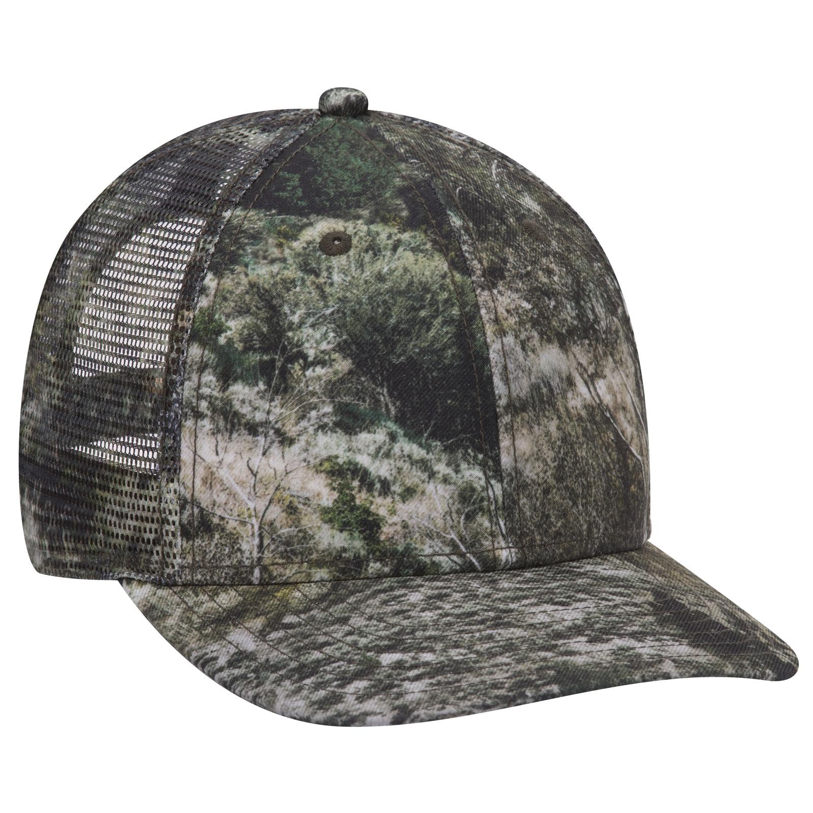 Front View of MO5 - Mountain Country Range OTTO CAP Mossy Oak Camouflage Superior Polyester Twill 6 Panel Low Profile Mesh Back Trucker Hat