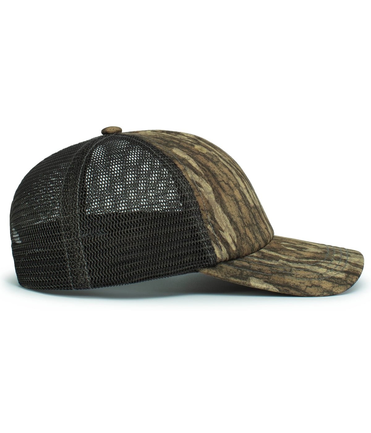 Right View of NEW BOTTOMLAND/LT CHARCOAL/NEW BOTTOMLAND VINTAGE MOSSY OAK TRUCKER