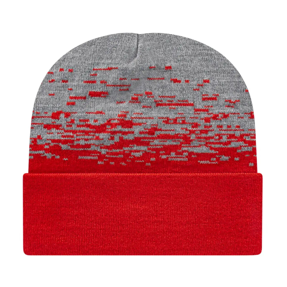Rks12 Static Pattern Knit Cap with Cuff - True Red Heather