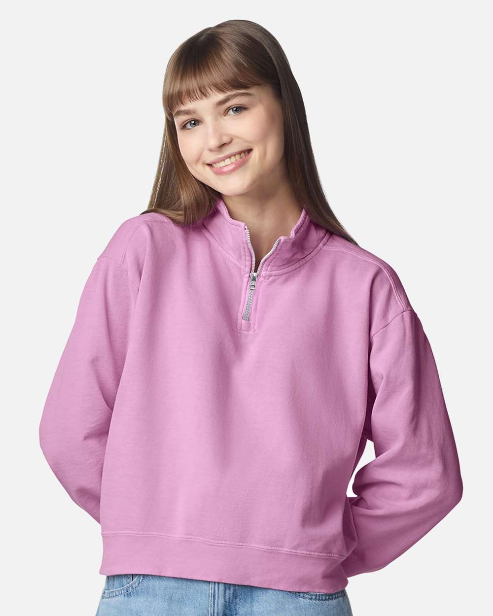 Rose Quartz Women's Garment-Dyed Mid-Length Quarter-Zip Sweatshirt - 1580L plain