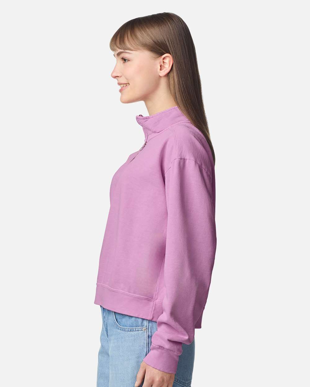 Rose Quartz Women's Garment-Dyed Mid-Length Quarter-Zip Sweatshirt - 1580L