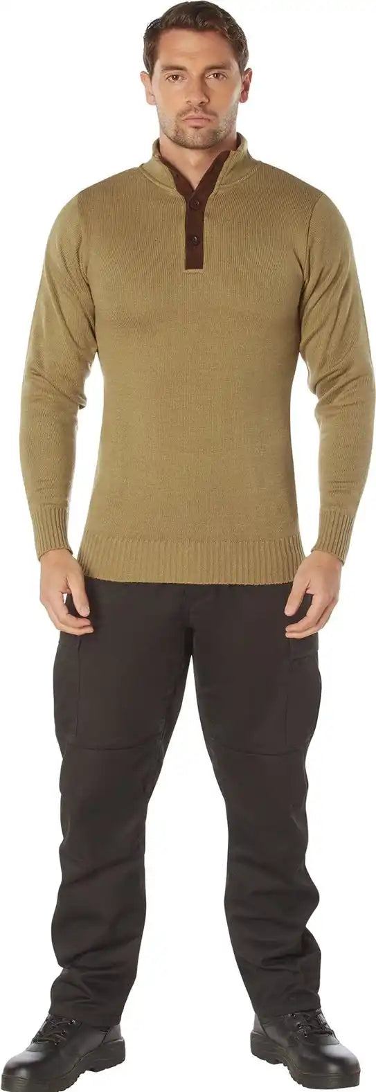 Rothco 3 Button Sweater with Suede Accents
