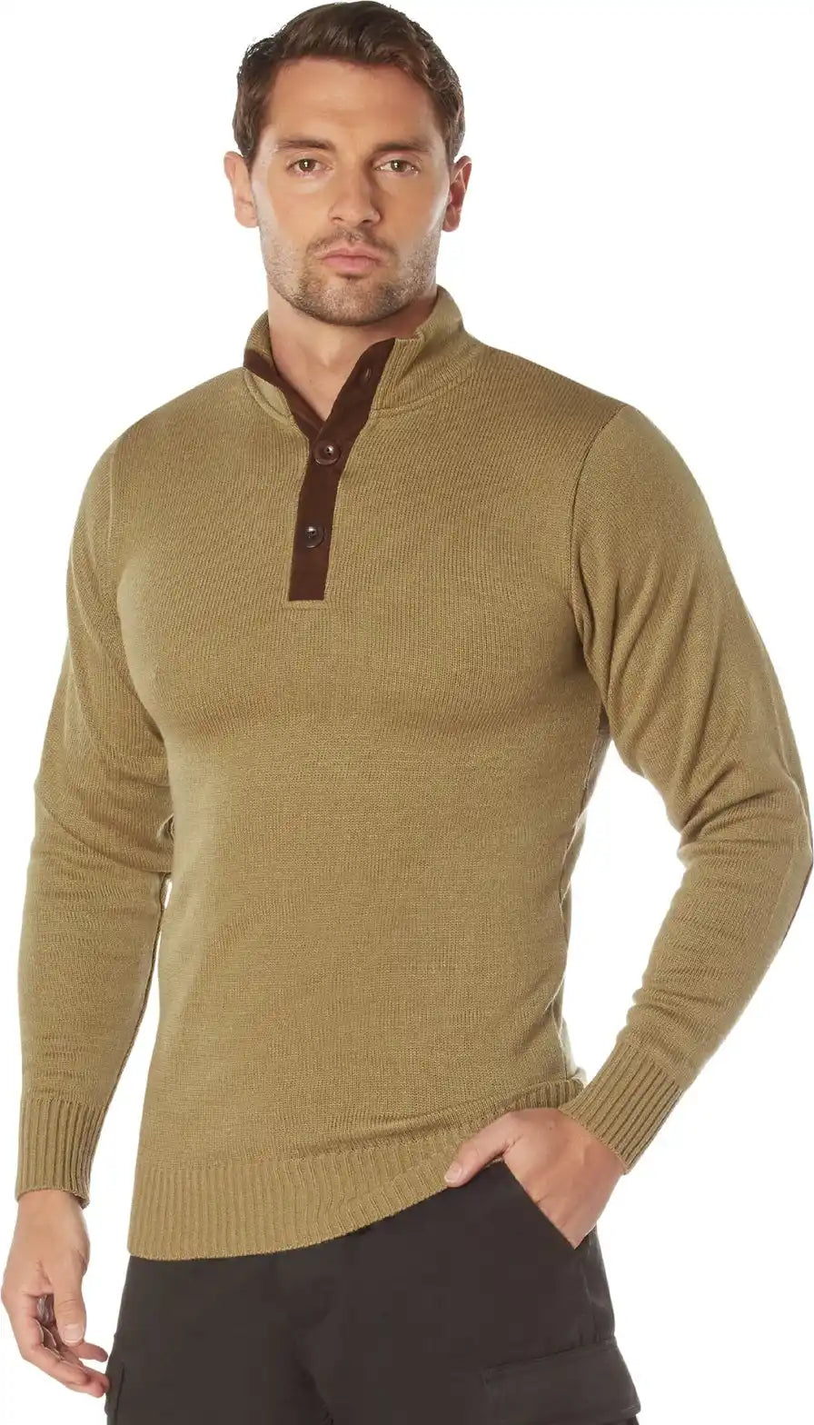 Rothco 3 Button Sweater with Suede Accents