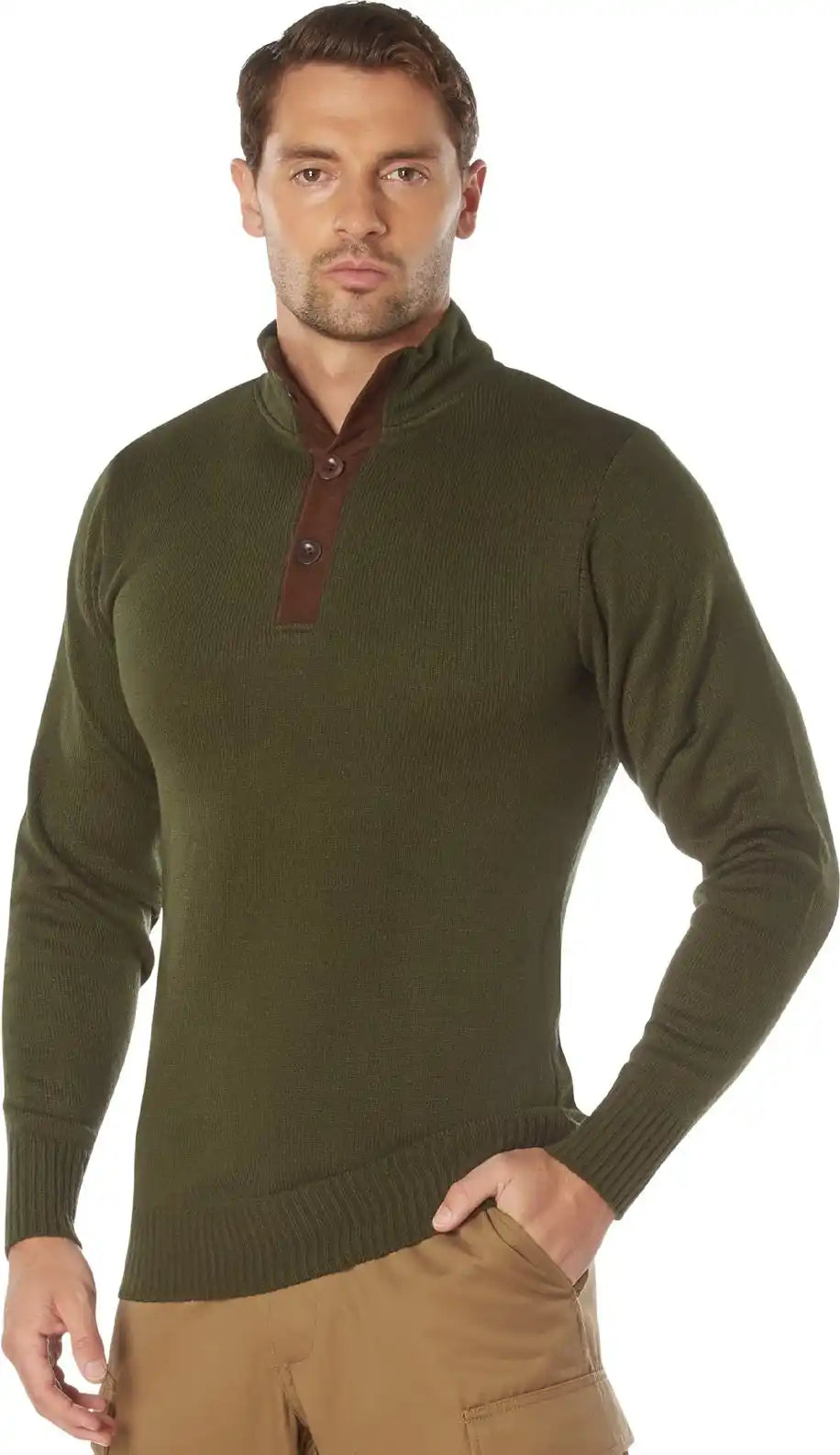 Rothco 3 Button Sweater with Suede Accents