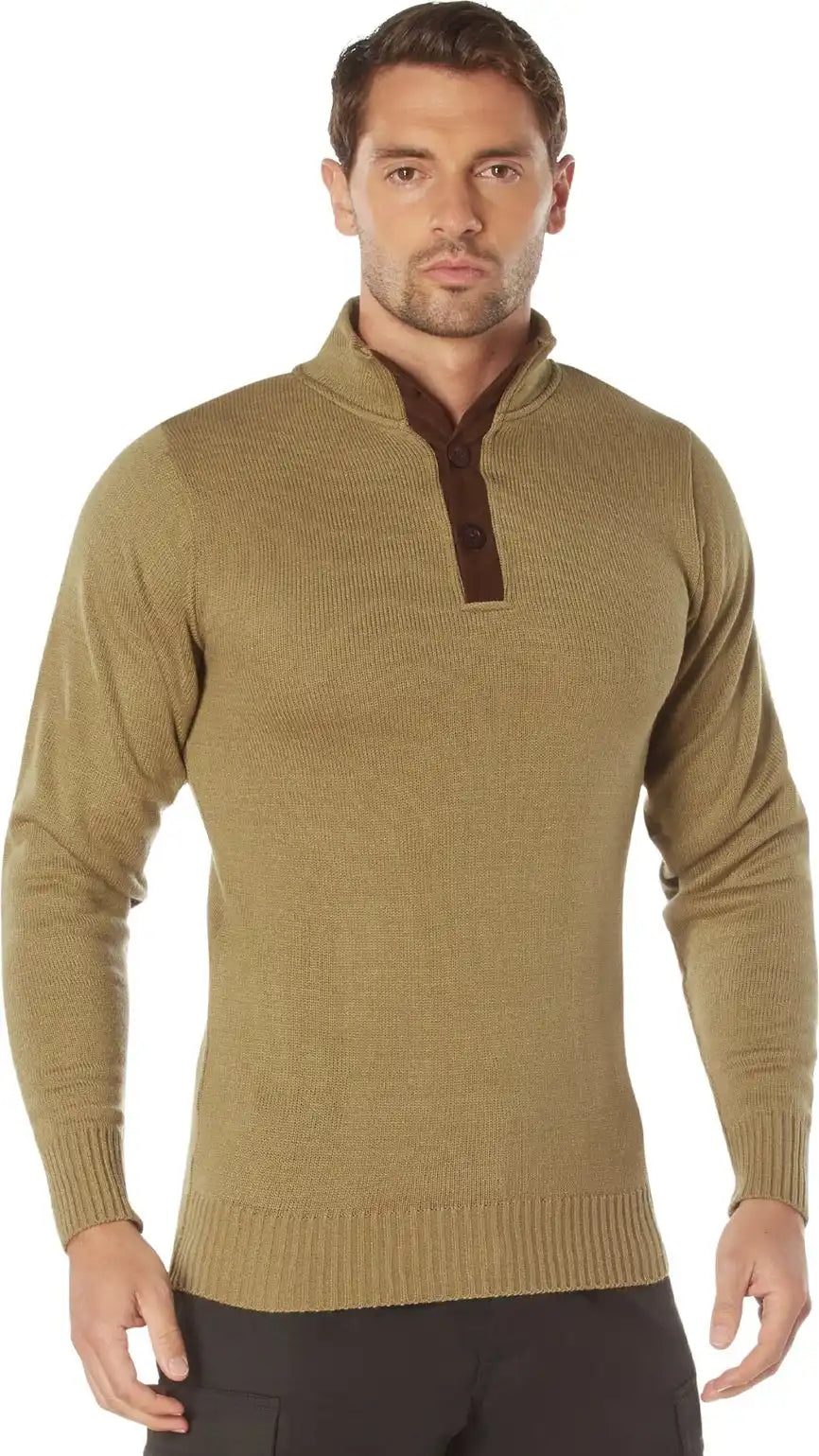 Rothco 3 Button Sweater with Suede Accents