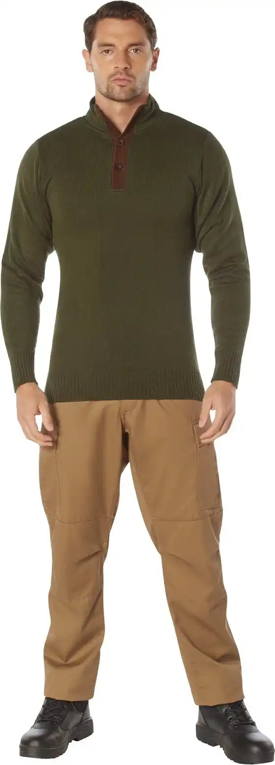 Rothco 3 Button Sweater with Suede Accents