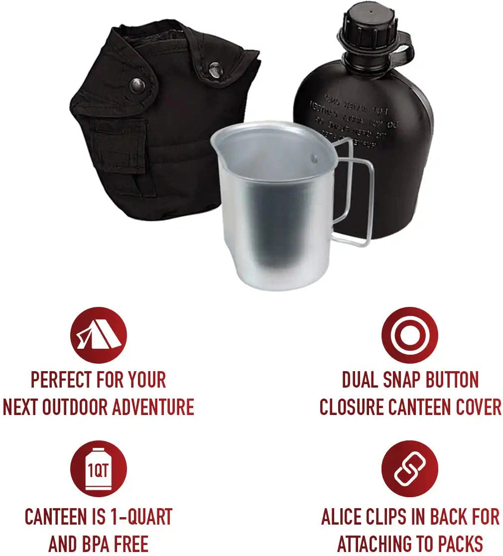 Rothco 3 Piece Canteen Kit with Cover &amp; Aluminum Cup Olive Drab
