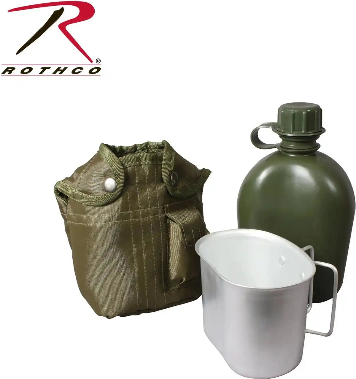 Rothco 3 Piece Canteen Kit with Cover &amp; Aluminum Cup Olive Drab