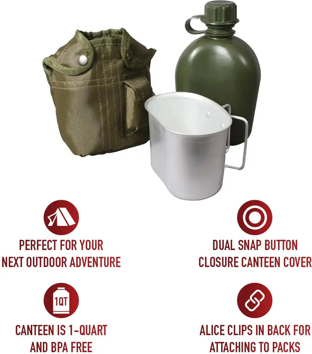 Rothco 3 Piece Canteen Kit with Cover &amp; Aluminum Cup Olive Drab