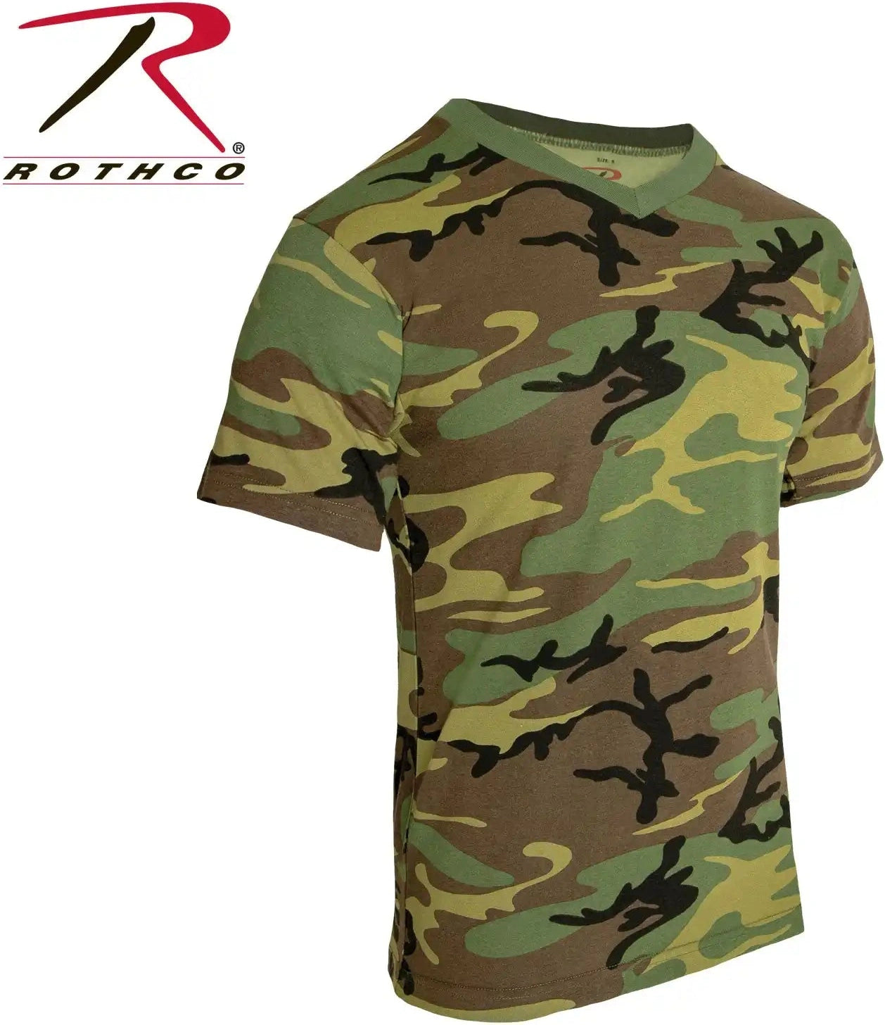 Rothco Camo v Neck t Shirt Woodland / s