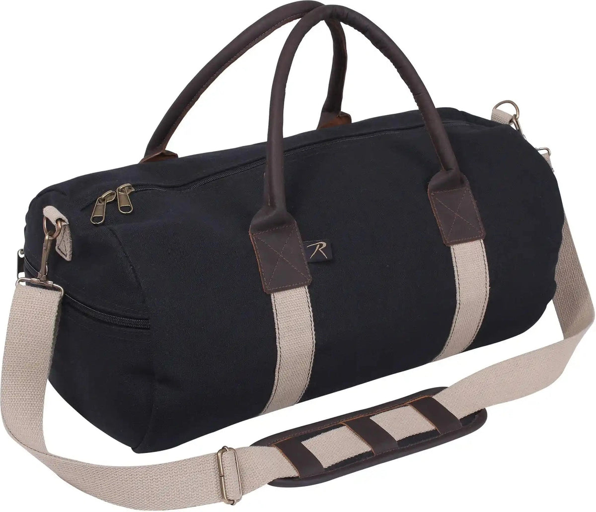 Rothco Canvas &amp; Leather Gym Duffle Bag Black