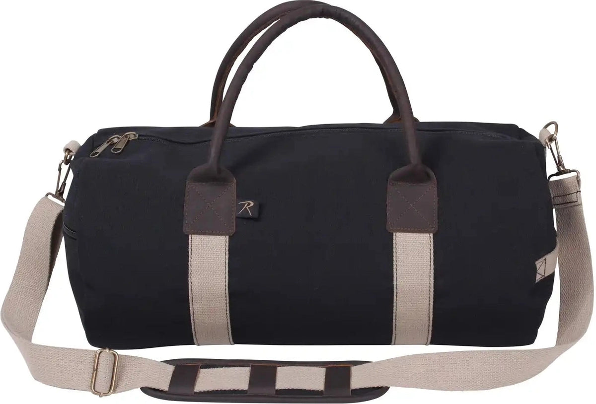 Rothco Canvas &amp; Leather Gym Duffle Bag Black