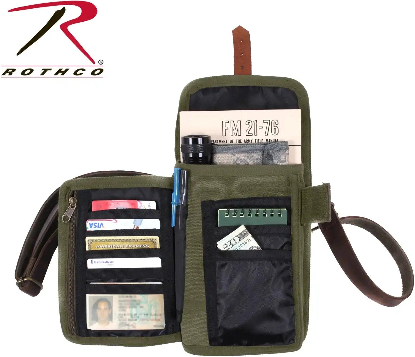 Rothco Canvas Travel Portfolio Bag with Leather Accents Olive Drab / one Size