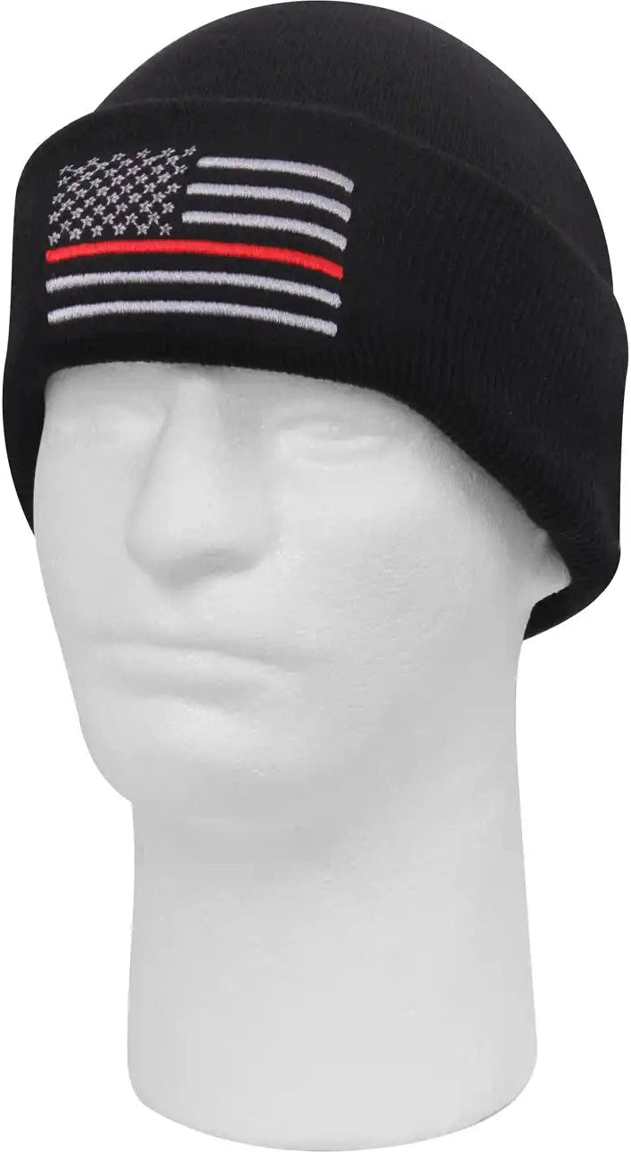 Rothco Deluxe Thin Red Line Watch Cap Black / one Size