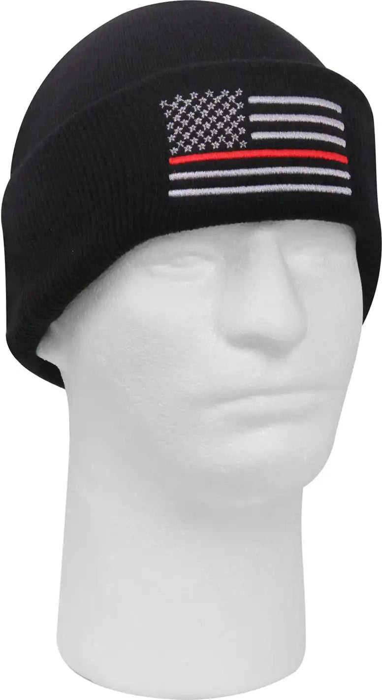 Rothco Deluxe Thin Red Line Watch Cap Black / one Size